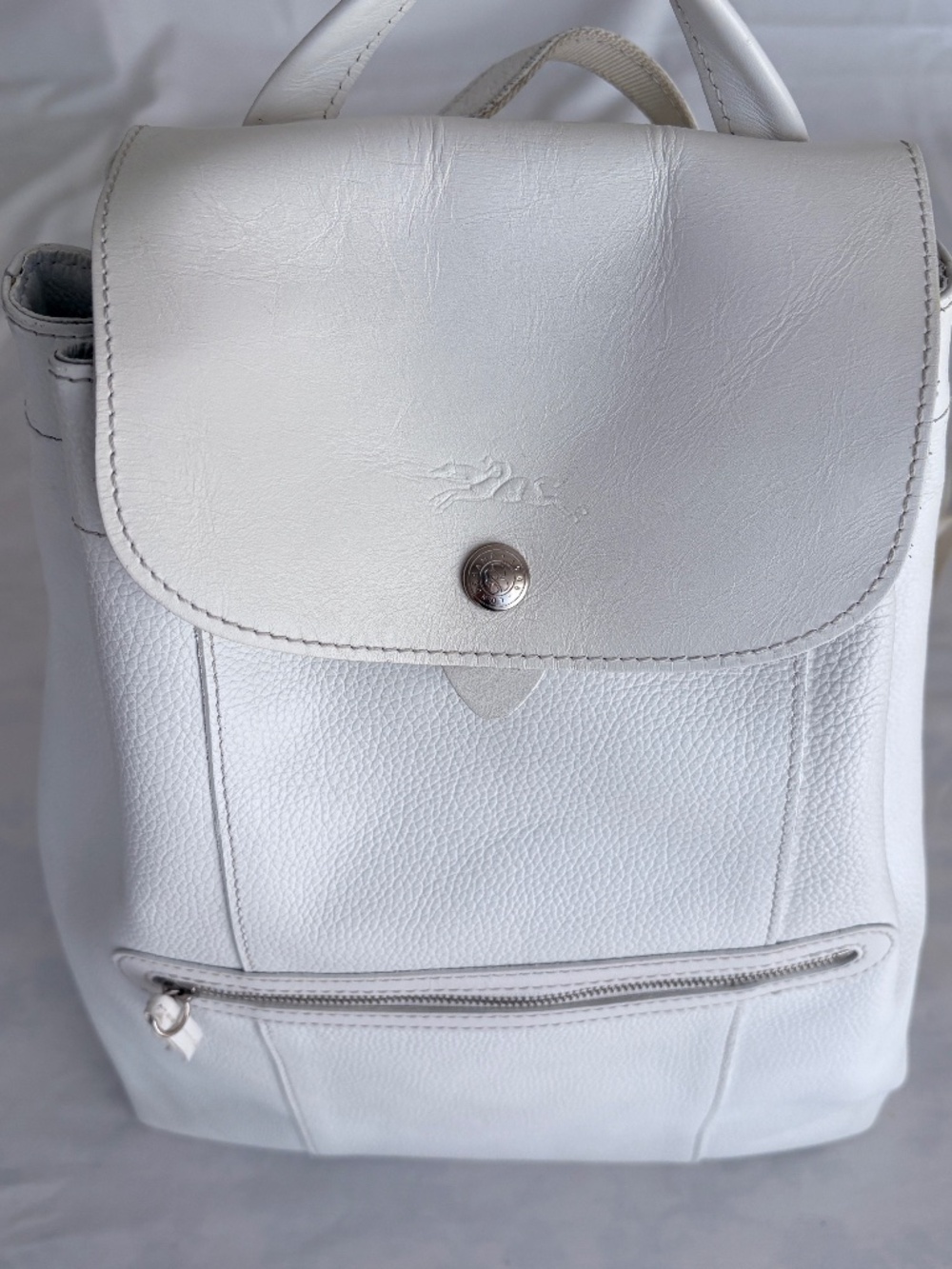 Longchamp white leather backpack